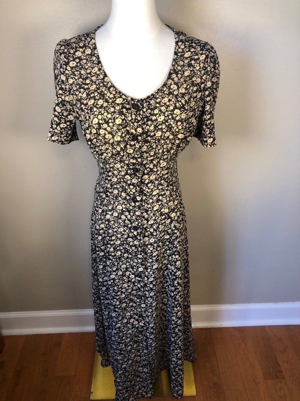 All That Jazz Black with Cream Floral Midi Dress